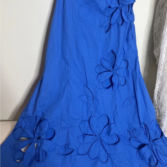 ANTHROPOLOGIE One-Shoulder Cutwork Dress Sz XXS Blue Floral Appliqué STUNNING - Picture 12 of 13